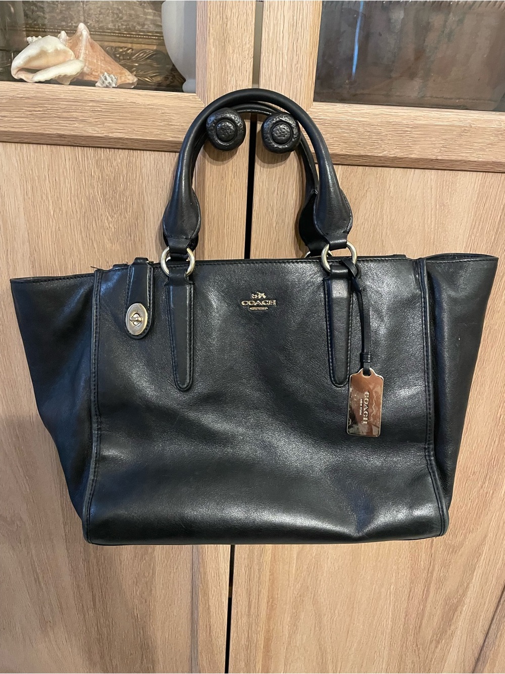 Coach Two-Way Crosby Black Leather Bag with Gold Hardware